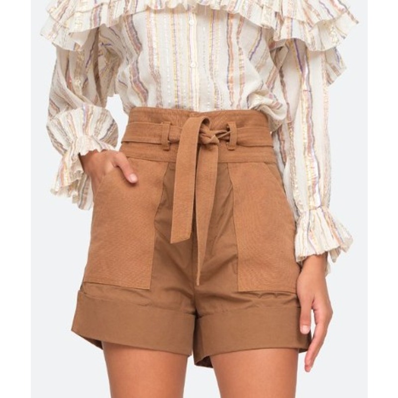 Sea New York Gabritette Shorts Ochre Brown Belted Cuffed High Rise Womens 2