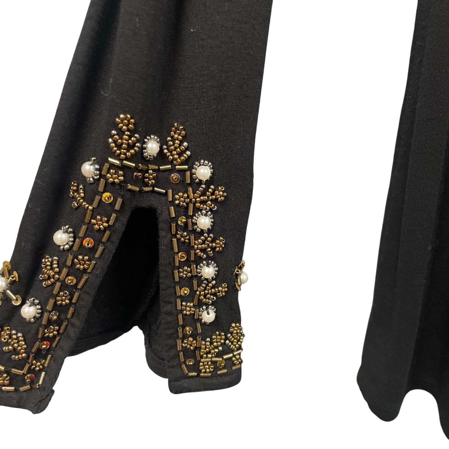 Soft Surroundings Festa Tunic Top Black Gold Beaded Floral Womens Size Small
