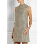 Saint Laurent Sequin Embellished Metallic Tweed Mini Shift Dress Womens 36 US 4