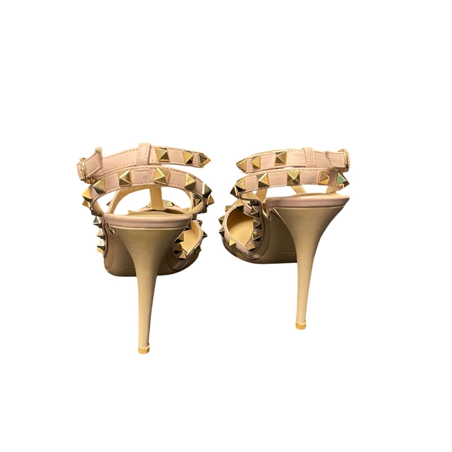 Valentino Garavani Rockstud T Strap Pointed Toe Blush Leather Heels 40 / US 10