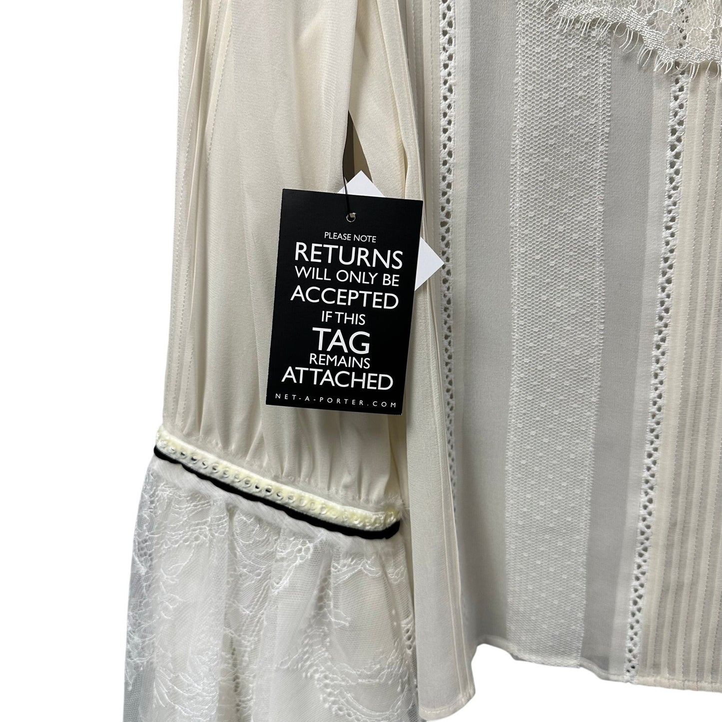 NWT Alice + Olivia Brett Victorian Sleeve Trumpet Neck Blouse Cream Womens Small
