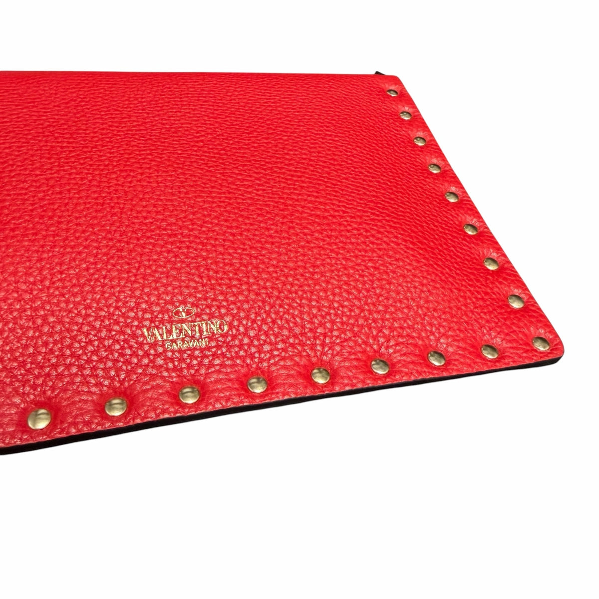 Valentino Garavani Rockstud Envelope Clutch Bag Red Pebbled Leather Edgy Luxury