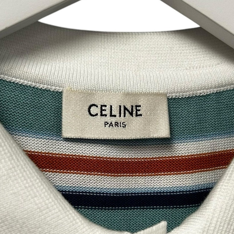Celine Paris Sky Blue Striped Short Sleeve Cotton Polo Sweater Womens Small
