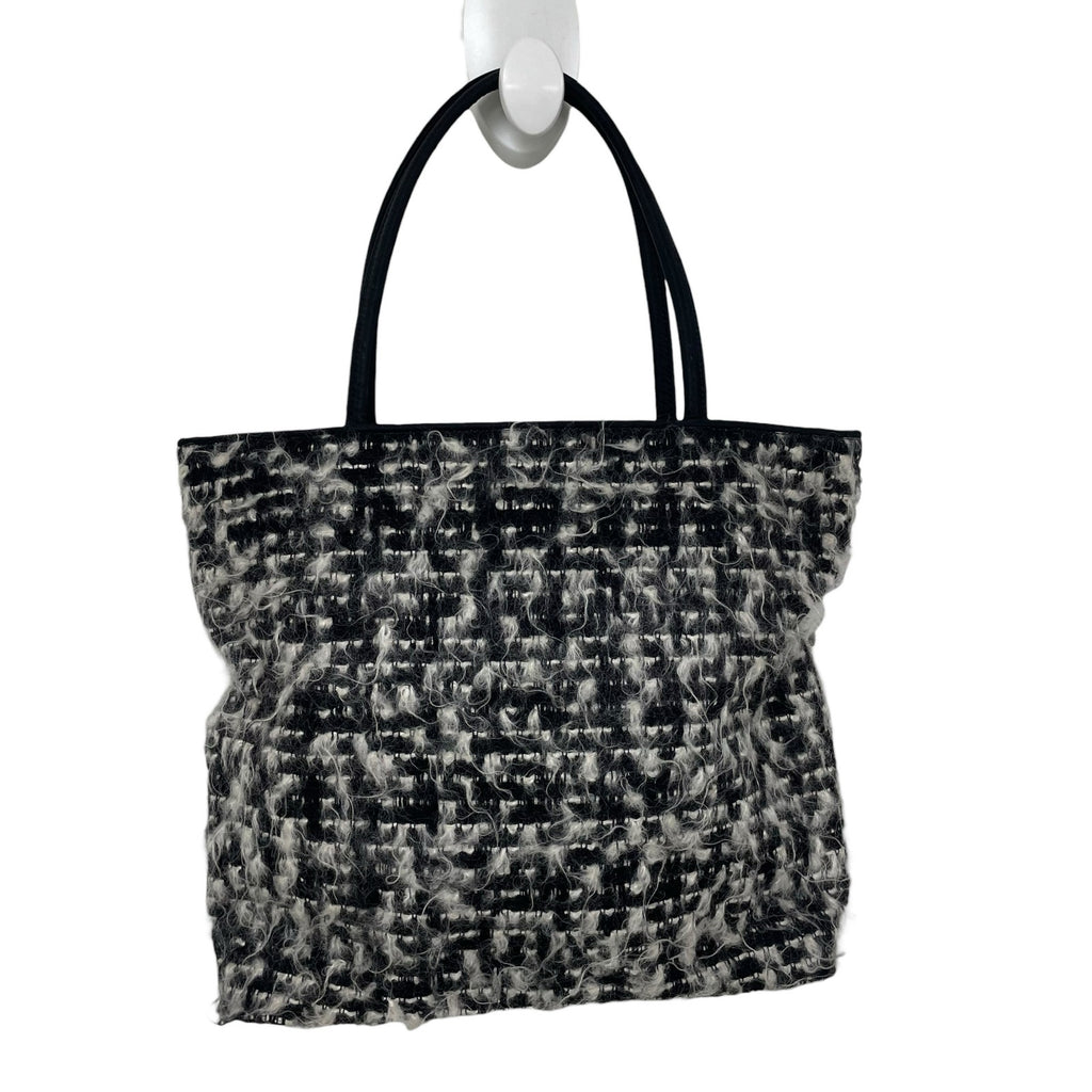Vintage Christian Dior 1999 Black White Boucle Tweed Top Handle Tote Handbag