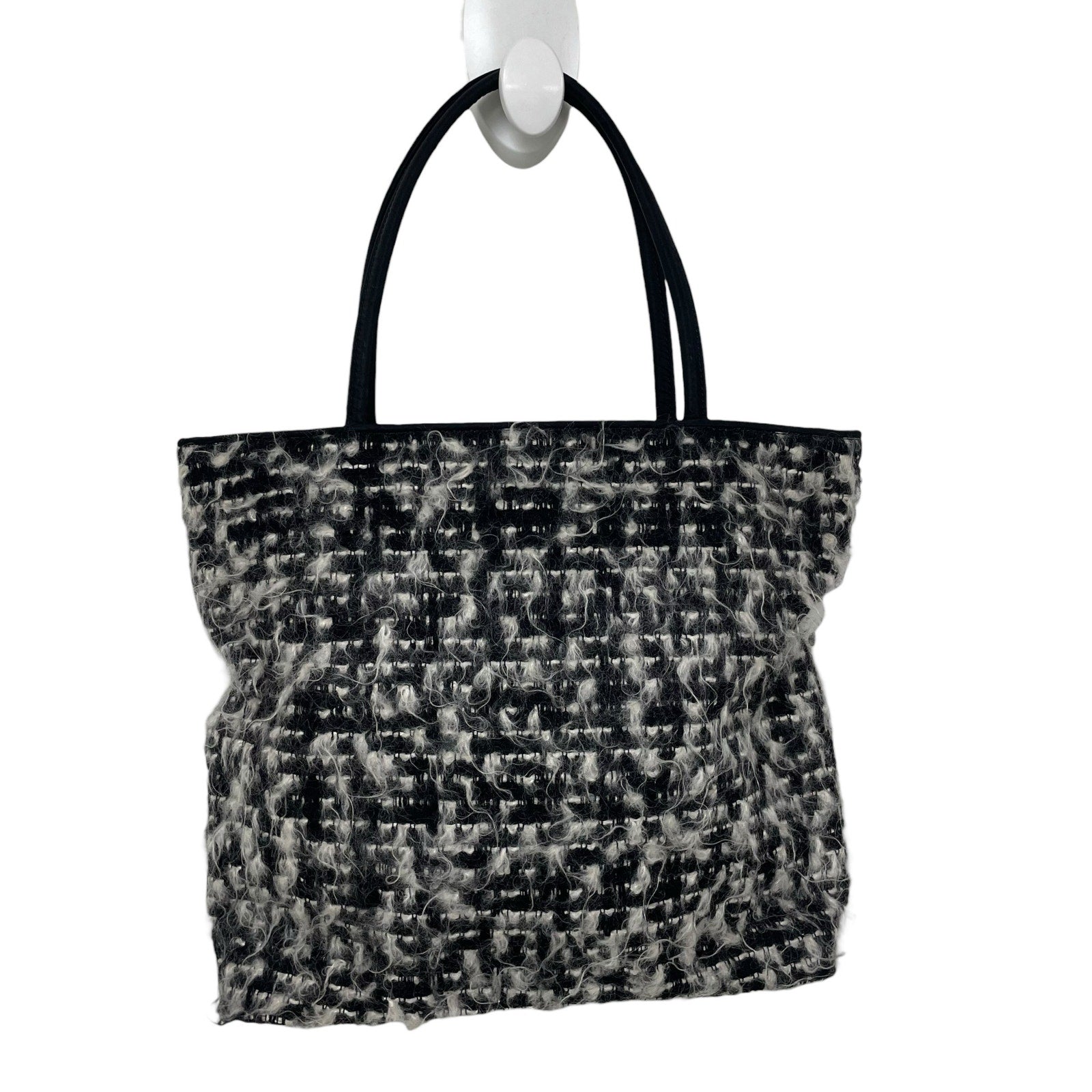 Vintage Christian Dior 1999 Black White Boucle Tweed Top Handle Tote Handbag