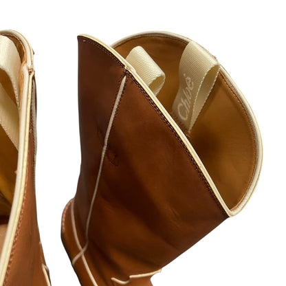 Chloé Nellie Texan Leather Western Boots Tan Womens 39 / US 9