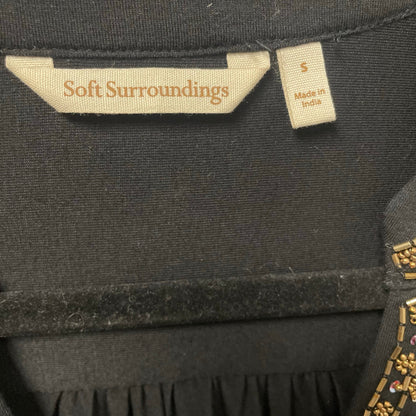 Soft Surroundings Festa Tunic Top Black Gold Beaded Floral Womens Size Small