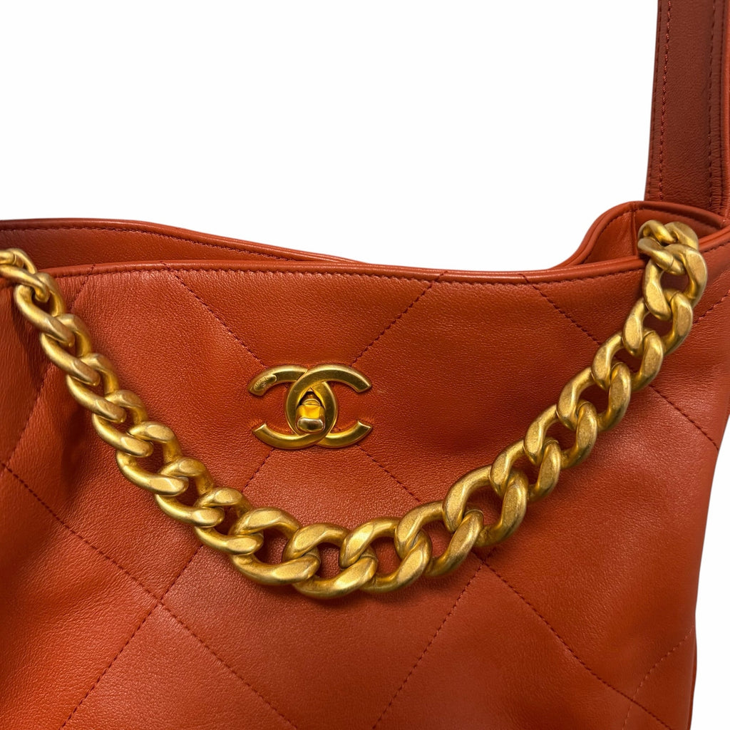 Chanel Easy Mood Hobo Bag Quilted Calfskin Leather Rust Orange