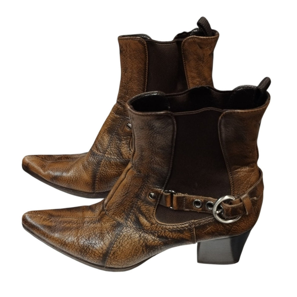Vintage Miu Miu Leather Pointed Toe Boots 37 US 6.5 Western Boho Festival Rodeo