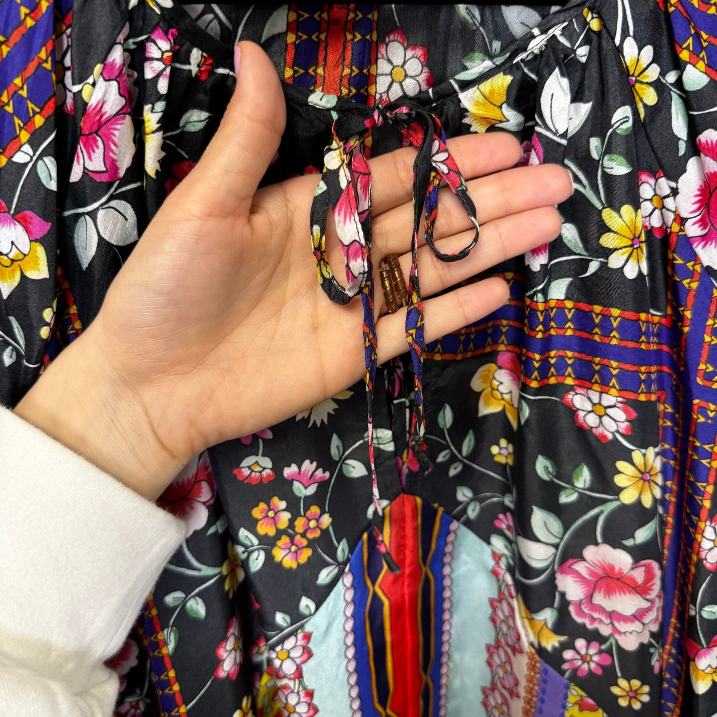 Johnny Was Lookout Electra Floral 3/4 Sleeve V Neck Silk Blouse Womens Small