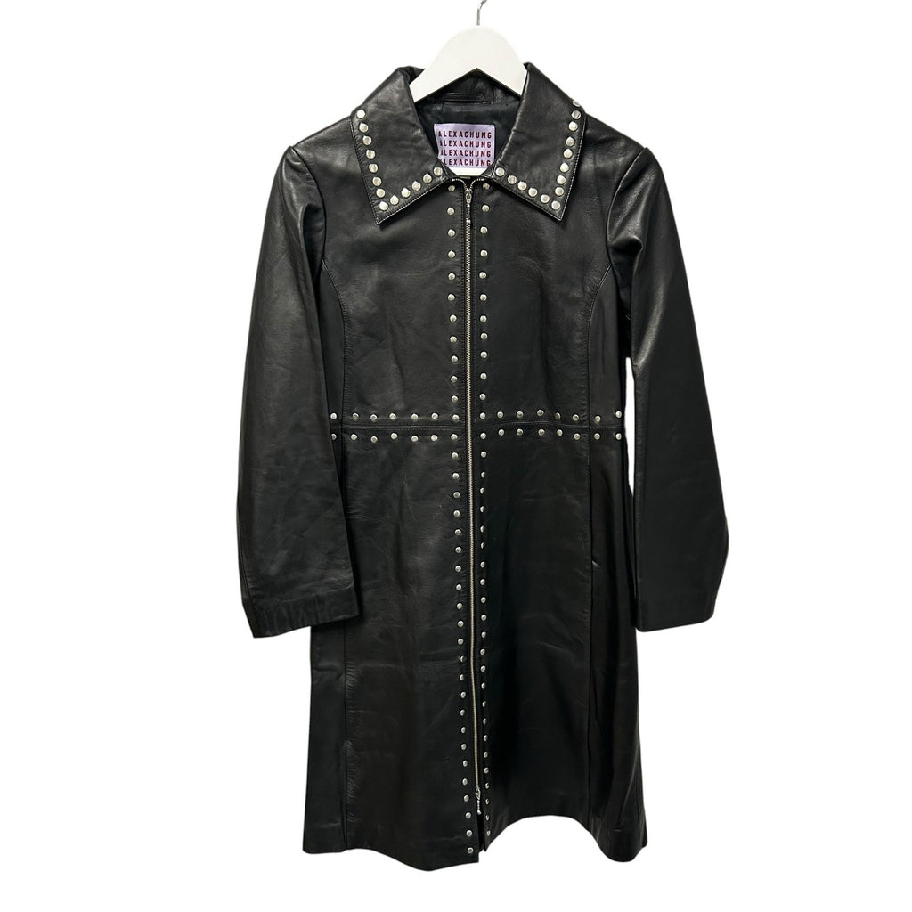 Alexa Chung Black Silver Studded Front Zip Nappa Leather Jacket UK 8 / US 2-4