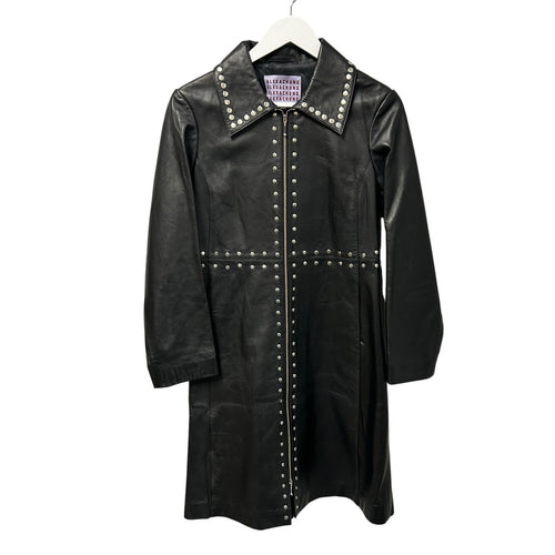 Alexa Chung Black Silver Studded Front Zip Nappa Leather Jacket UK 8 / US 2-4