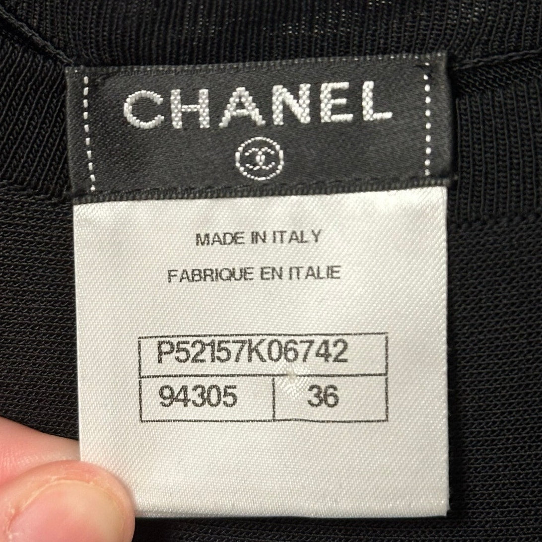 Chanel Black Wool Silk Blend Ribbed Knit Short Sleeve Maxi Dress Womens 36 / 00