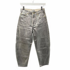 NWT Ganni Foil Denim Stary Pant Bright White Metallic Silver Size 25 Retro Party