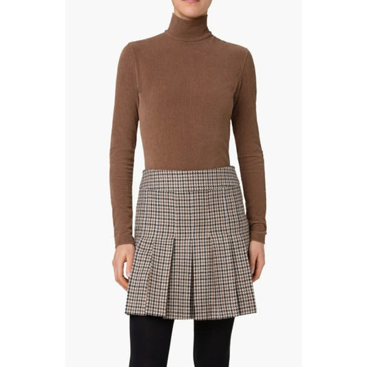 NWT AKRIS Punto Brown Corduroy Long Sleeve Cotton Blend Mock Neck Top Womens 2
