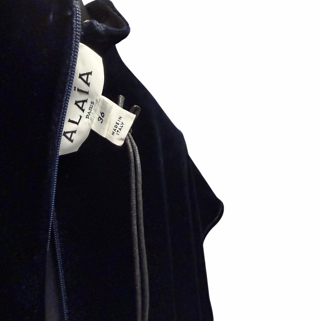 NWT Alaia Turtleneck Velvet Mini Dress Navy Womens FR 36 / US 4