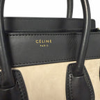 Celine Tricolor Luggage Handbag Color Block Neutrals Leather Green Black Beige