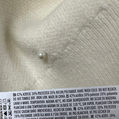 English Factory Scalloped Puff Sleeve Embellishment Knit Sweater Ivory Small