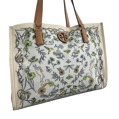 Tory Burch Nylon Ella Tote Bag Meadow Print Floral Rabbit Bird Nature Scene ASIS