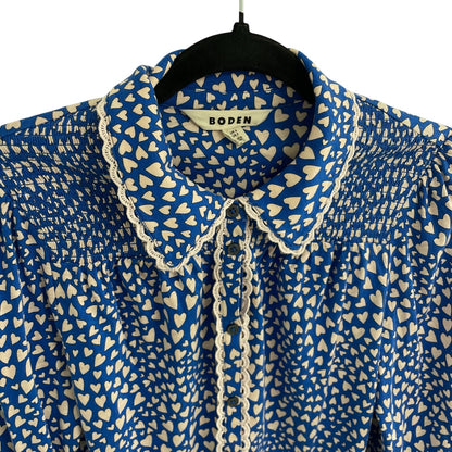 Boden Smocked Jersey Shirt Gallery Blue Heart Cluster Button Up Womens Size 2
