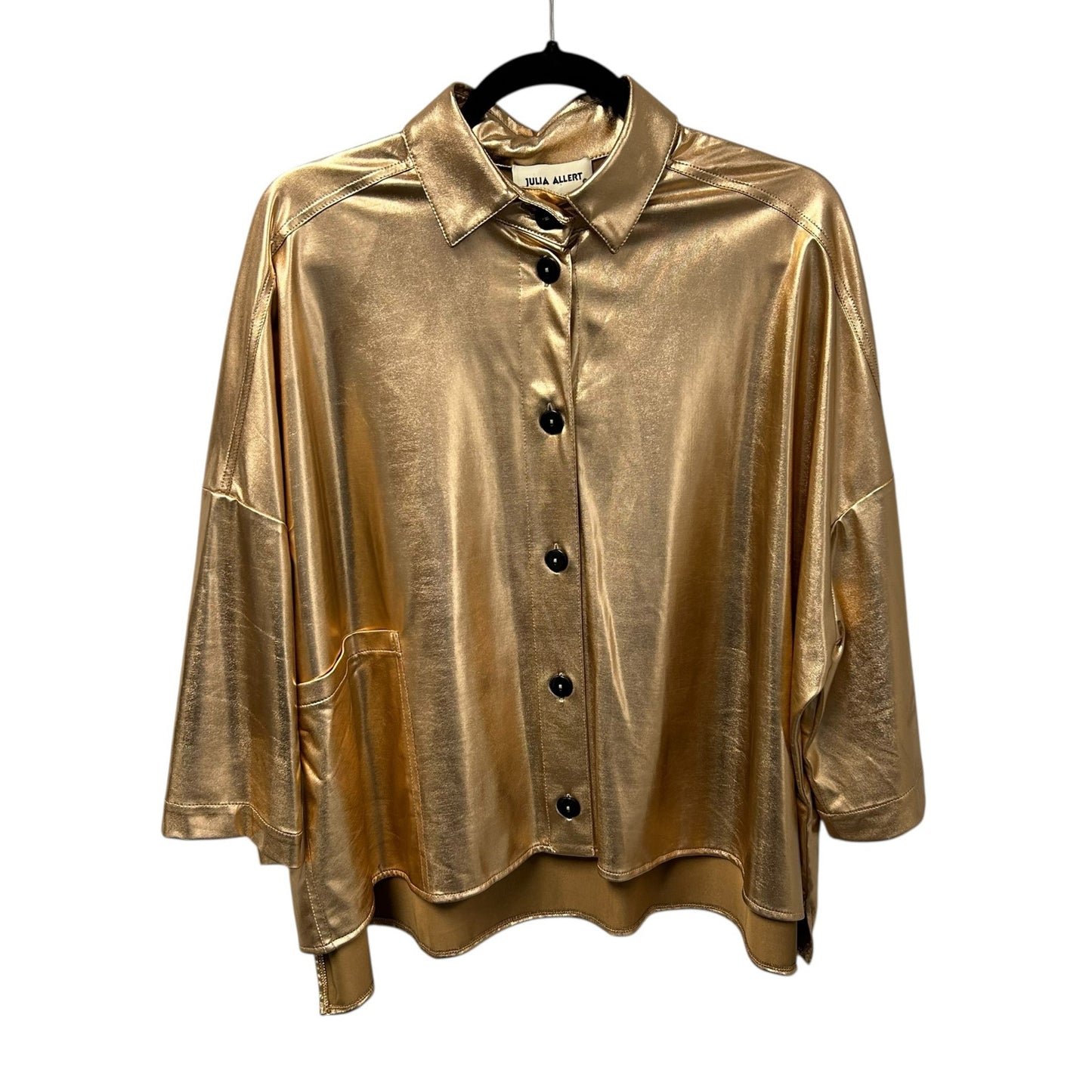 Julia Allert Gold Metallic Loose Fit 3/4 Sleeve Button Up Shirt Womens Size XL