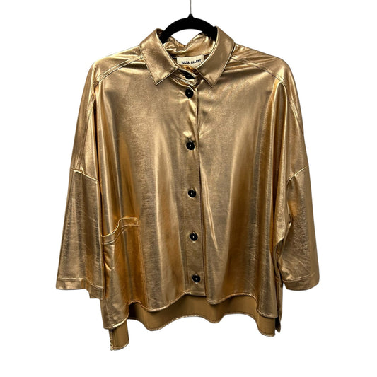 Julia Allert Gold Metallic Loose Fit 3/4 Sleeve Button Up Shirt Womens Size XL