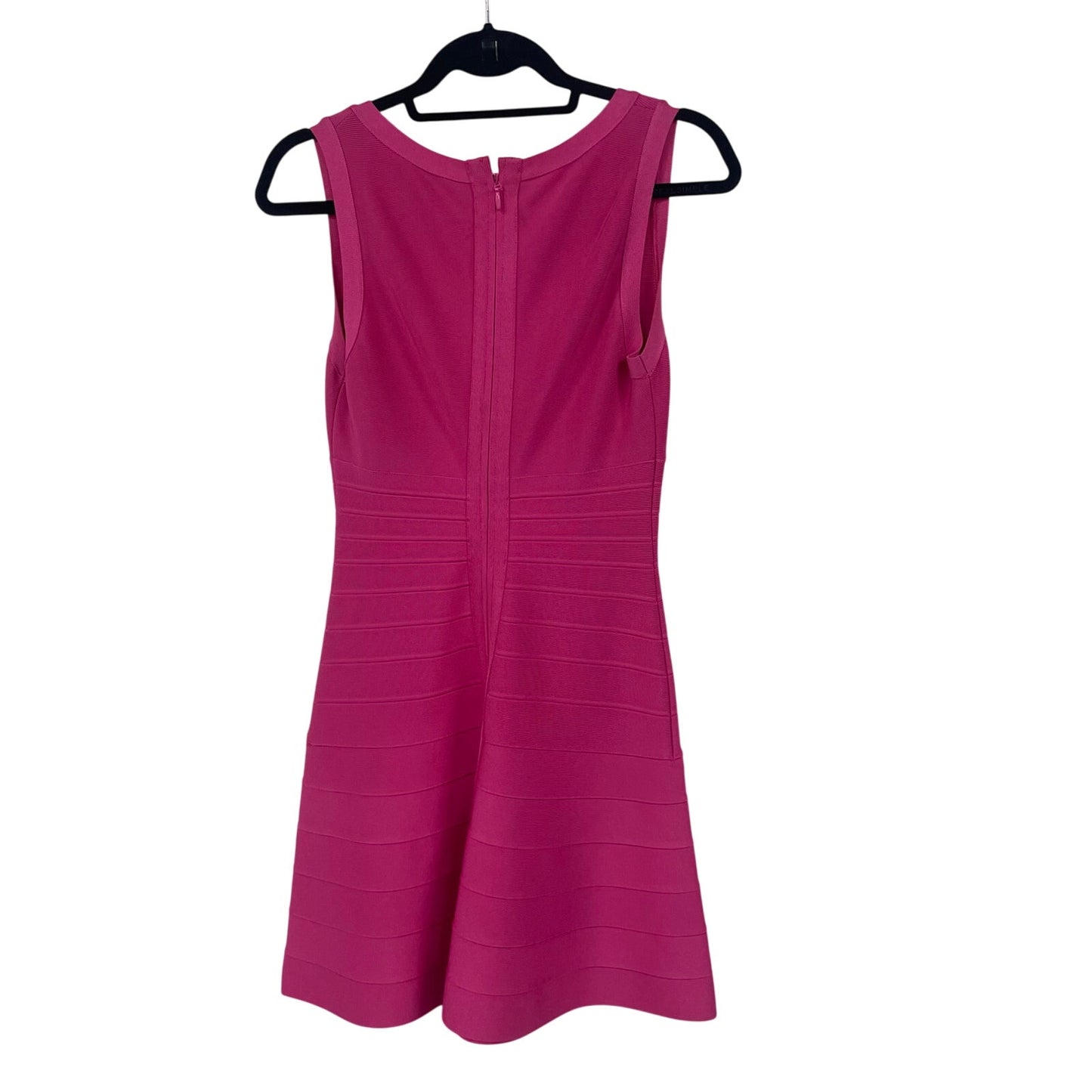 Herve Leger Paris Sleeveless Fit and Flare Scoop Neck Bandage Dress Pink Medium