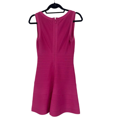 Herve Leger Paris Sleeveless Fit and Flare Scoop Neck Bandage Dress Pink Medium