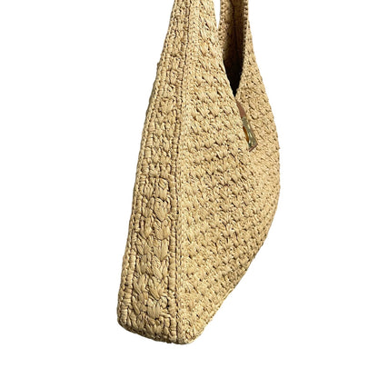 Celine Cabas Triangle Raffia and Calfskin Leather Tote Handbag in Natural / Tan