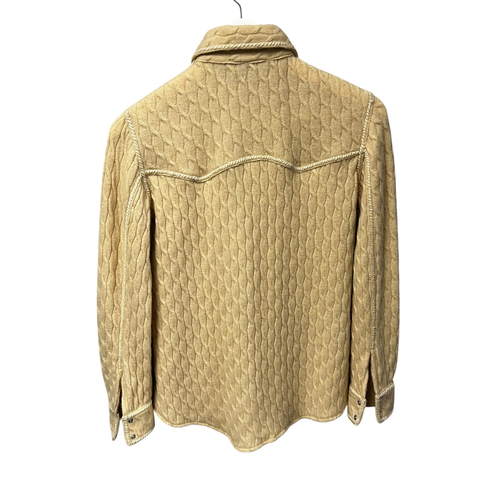 NWT Richard Grand Tan 100% Cashmere Cable Knit Snap Button Shirt Womens Small