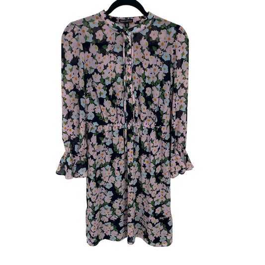 J. Crew Mercantile Button Up Drapey Tie Front Dress Navy Pink Floral Womens XS