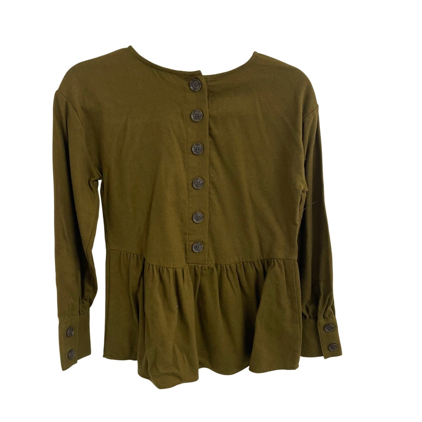 NWT Madewell Flannel Button Back Peplum Top in Weathered Olive Womens XS