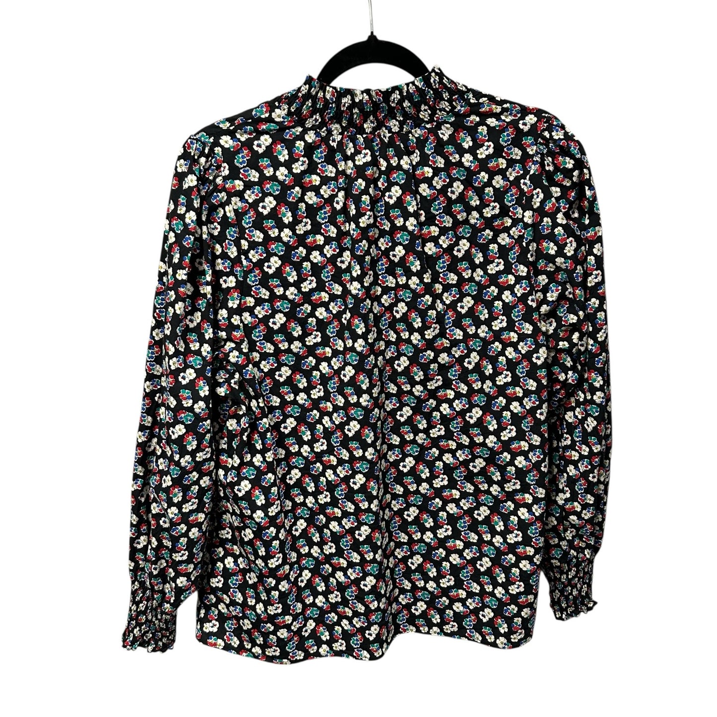 Boden Ellie Smocked Black Multi Floral Print High Neck Top Womens US 16 / 18