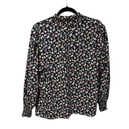 Boden Ellie Smocked Black Multi Floral Print High Neck Top Womens US 16 / 18