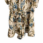 Zimmermann Aliane Roll Cuff Playsuit Khaki Floral Pure Linen Size AU 3 / US 10