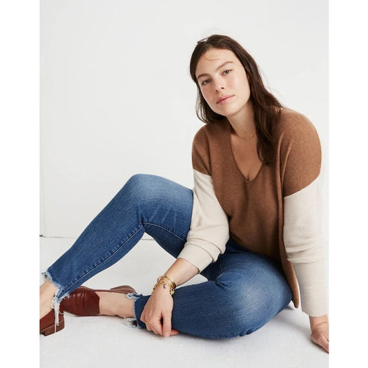 Madewell Heather Cement Kimball Pullover Sweater in Colorblock Womens Large