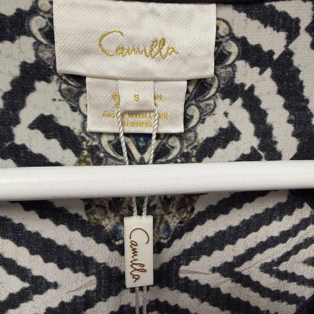NWT Camilla Pure Silk Double Breasted Soft Jacket Black White Zebra Print Small
