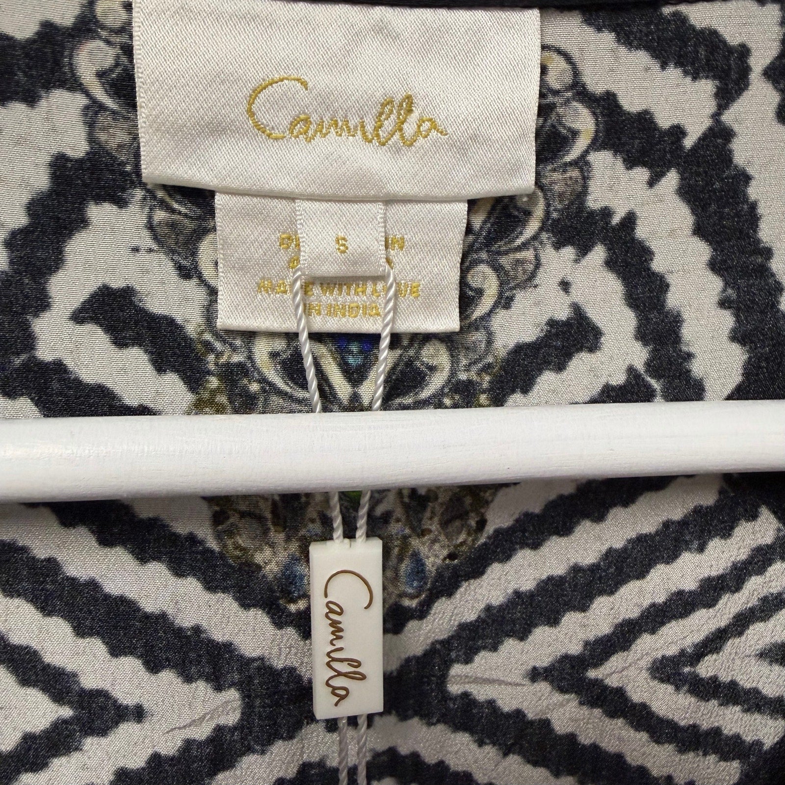 NWT Camilla Pure Silk Double Breasted Soft Jacket Black White Zebra Print Small