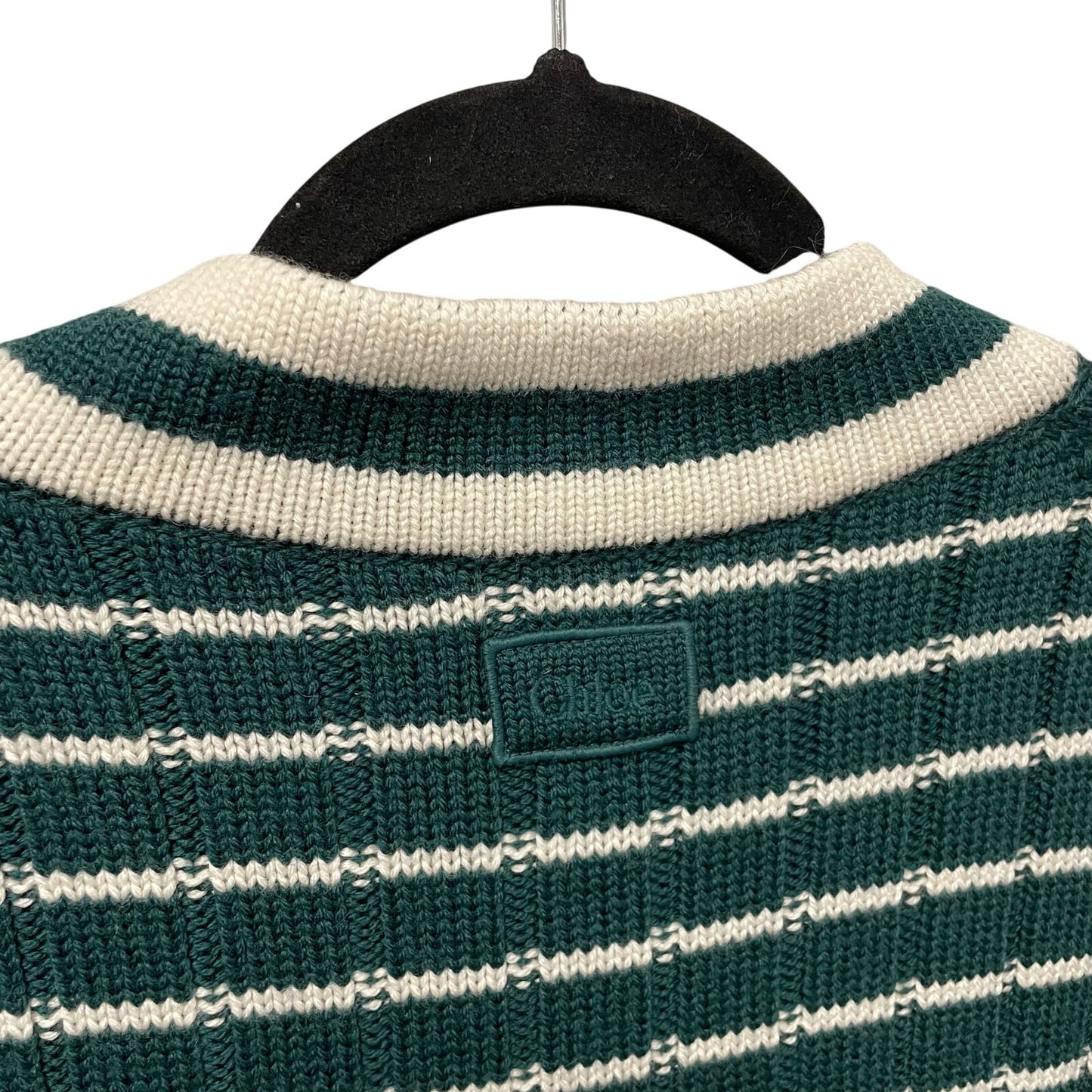 NWT Chloe Striped Ribbed Knit V Neck Jumper Sweater Dark Green Womens Small