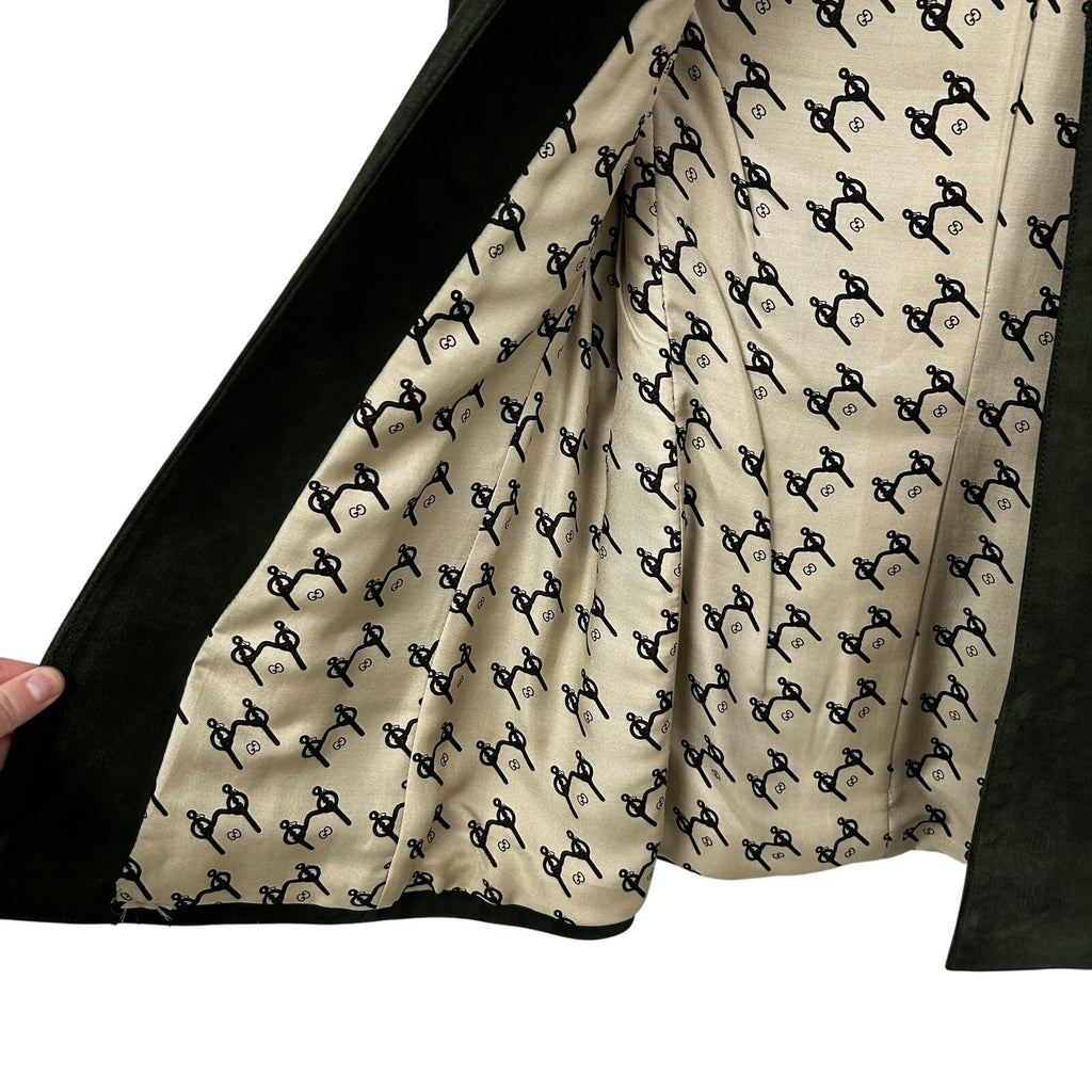 Vintage 70’s Gucci Dark Green Suede Open Front Belted Jacket Womens 48 / US 4