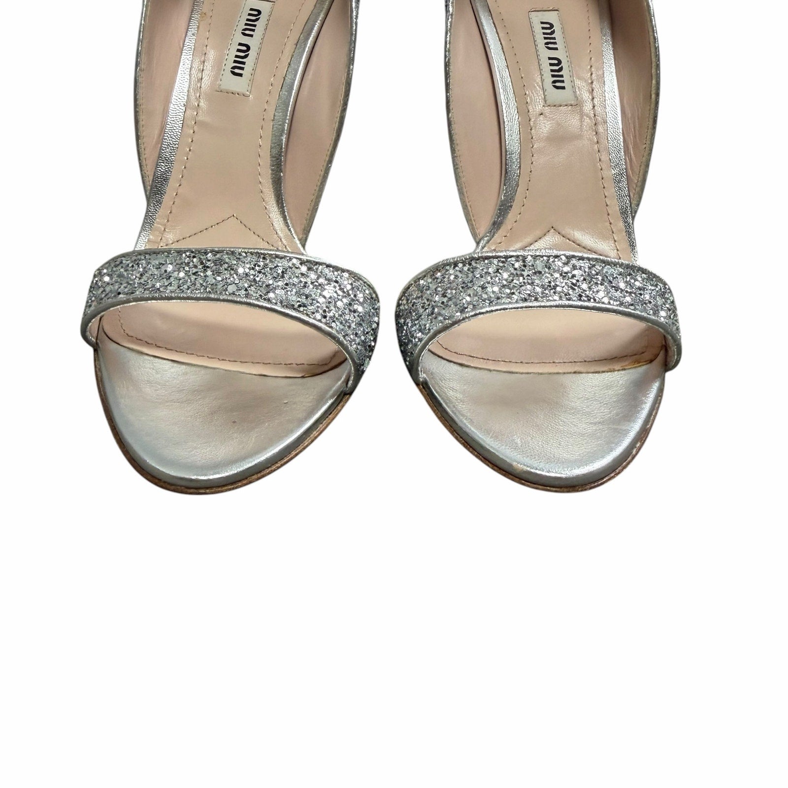 Miu Miu Swarovski Crystal Embellished Glitter Leather Sandals Size 39.5 / US 9.5