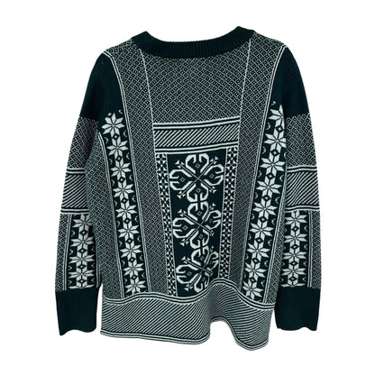 Tuckernuck Davos Green White 100% Wool Olsen Pullover Crewneck Sweater Womens XL