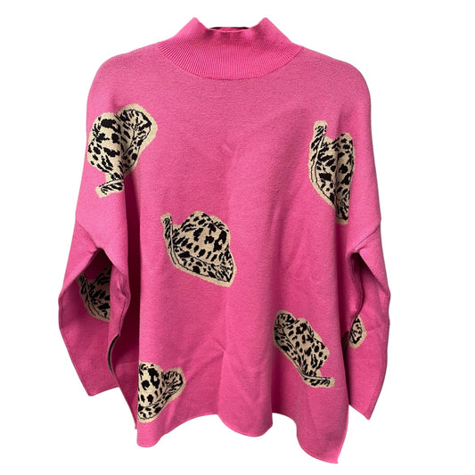 NWT Entro Cowboy Hat Print Mock Neck Sweater Pink Womens Size Small