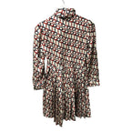 Gucci Cream Navy Orange Horsebit Print 100% Silk Pleated Mini Dress Womens XS/S?