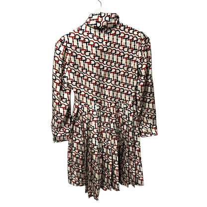 Gucci Cream Navy Orange Horsebit Print 100% Silk Pleated Mini Dress Womens XS/S?