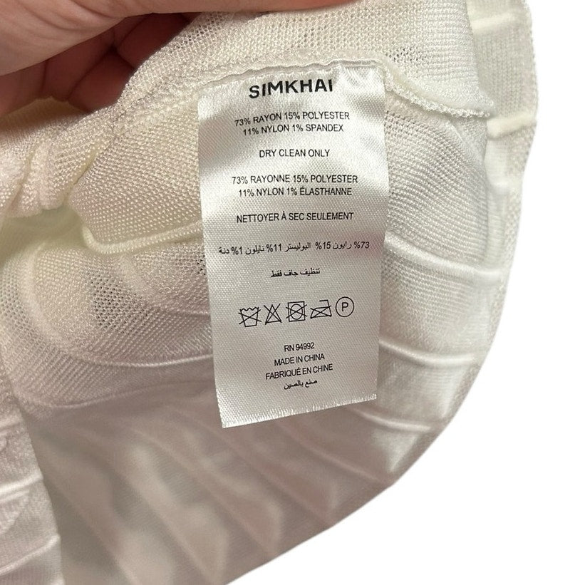 NWT Simkhai Ivory Mallorie Scalloped Knit Short Sleeve Polo Top Womens Medium