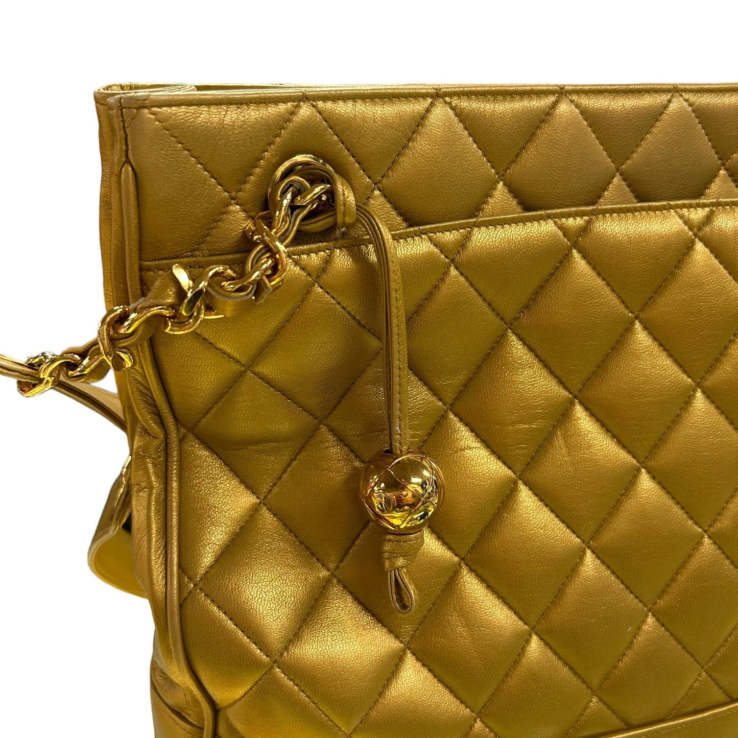 Chanel Gold Coco Ball Matelassé Chain Leather Shoulder Tote Bag