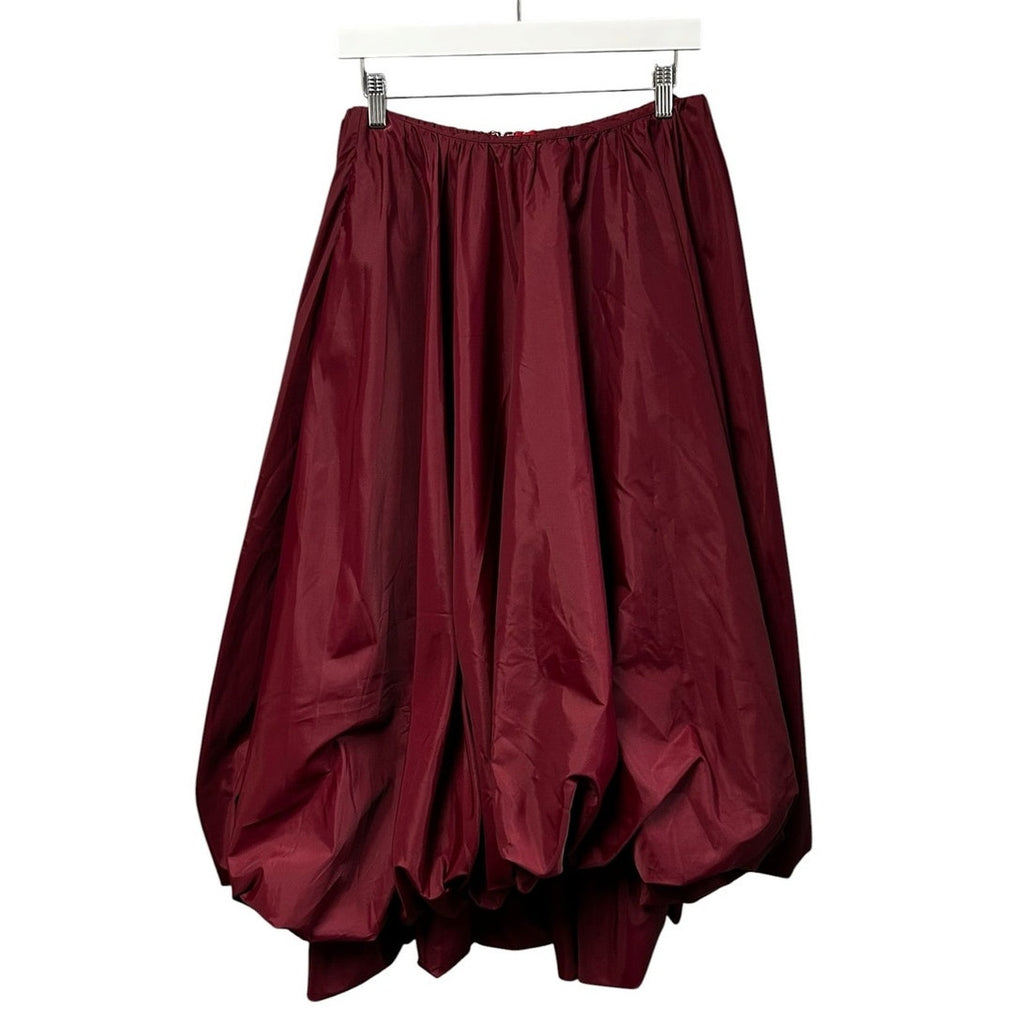 NWT STAUD Burgundy Mariposa Recycled Nylon Midi Bubble Skirt Womens Medium