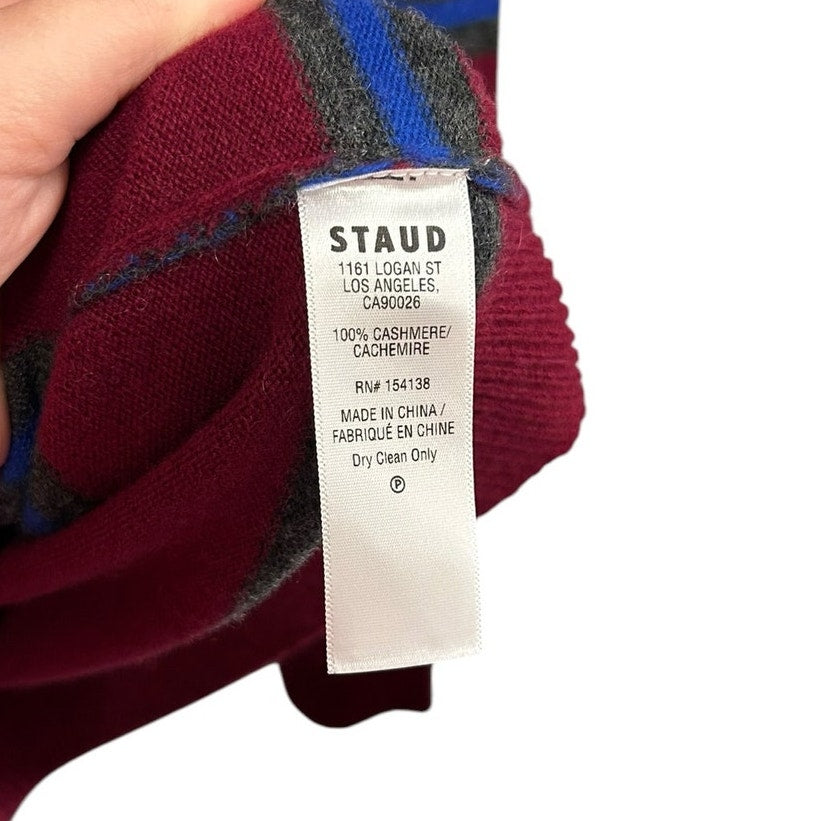 NWT Staud Crimson Stripe Gemma Cashmere Classic Fit Sweater Womens Small