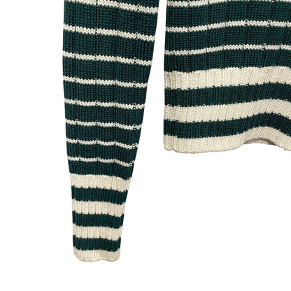 NWT Chloe Striped Ribbed Knit V Neck Jumper Sweater Dark Green Womens Small